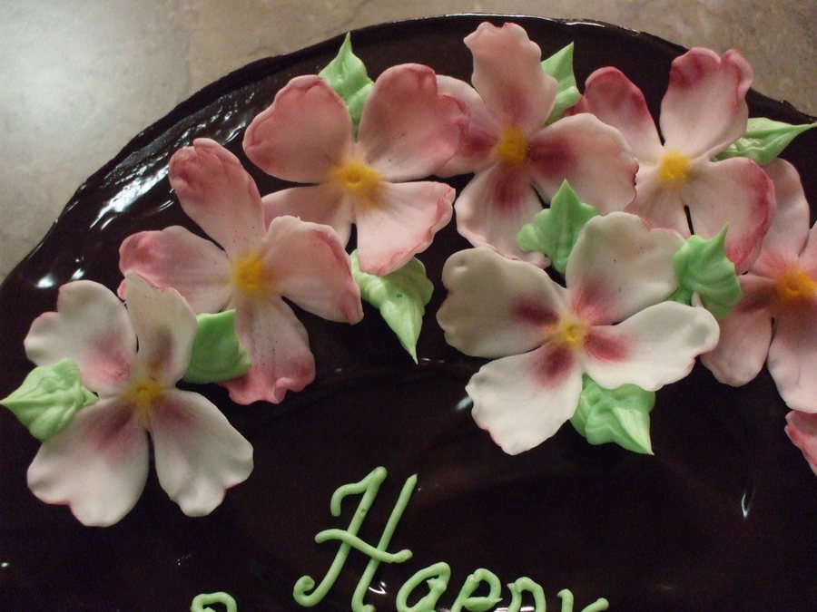 Chocolate Birthday Cake With Fondant Dogwood Flowers