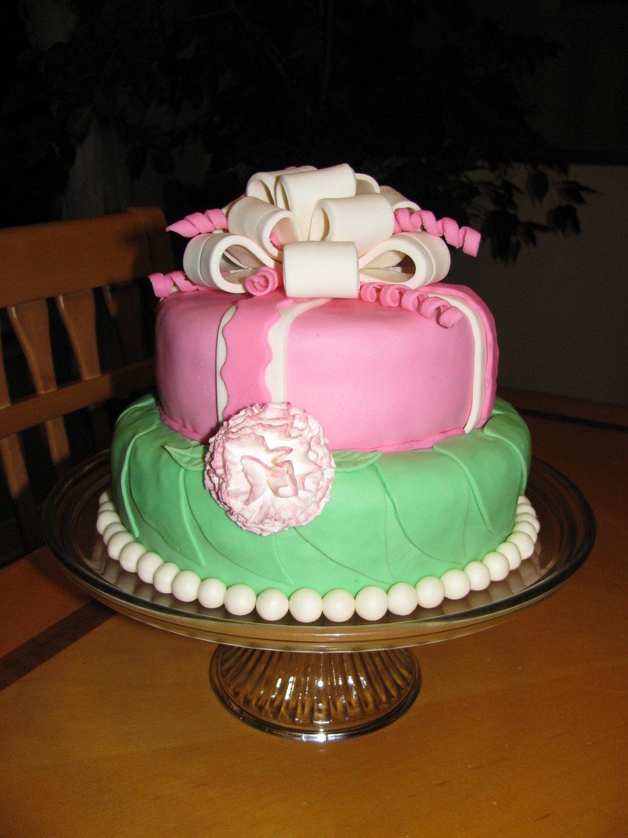 Pink And Green Birthday Cake