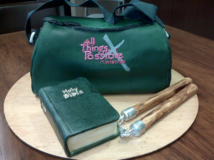 Sports Bag Cake With Bible And Nanchaku