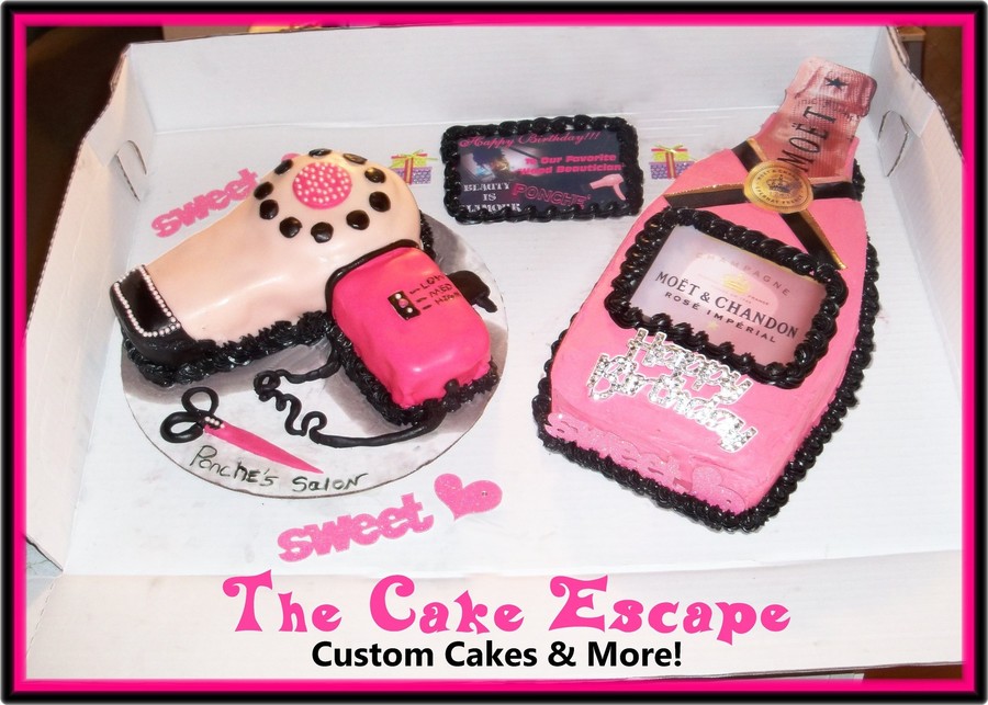 Hair Dryer & Moet Bottle Cake