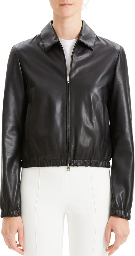 Theory Cropped Leather Zip-Front Bomber 