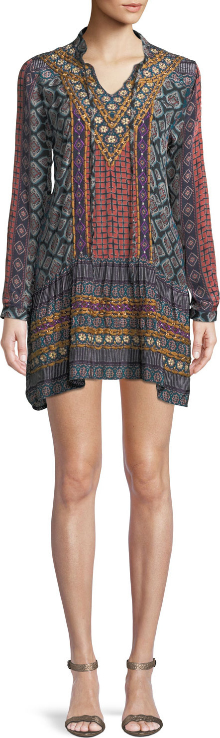 Tolani Rory V-Neck Mixed-Print Flounce 