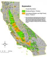 The yellow areas show high and medium priority groundwater basins that are not reporting information to the state. Click map for