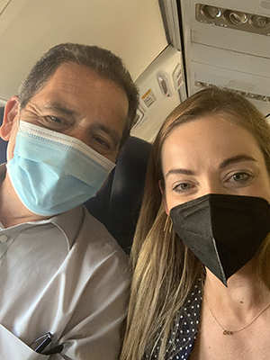 Angelica Scanzera, OD (University of Illinois), right, sitting with Cong. Jesus “Chuy” Garcia on her return flight home from Washington