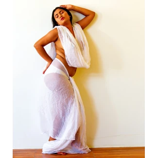 Desi model Priyanka Kalyana with sheer white garment revealing body contours