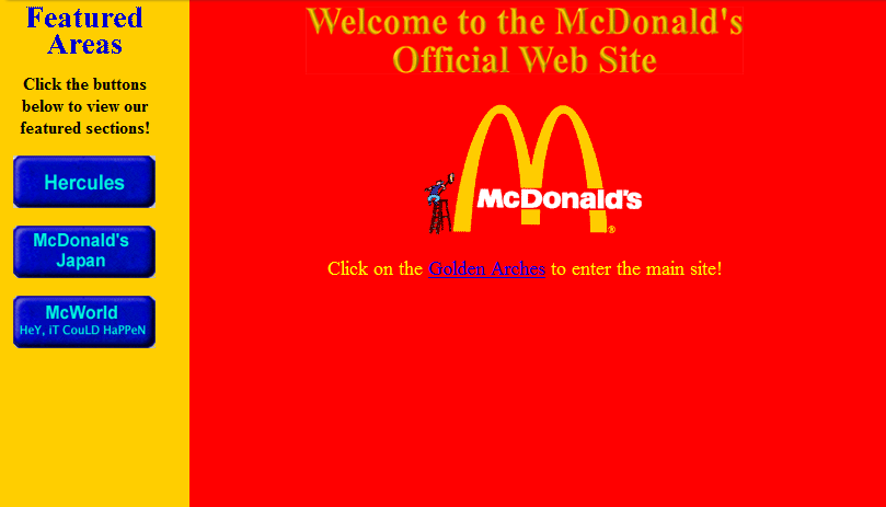Website do McDonalds na Década de 90