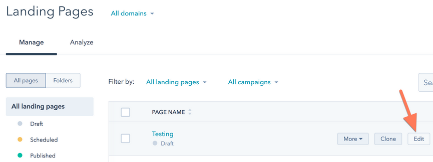 landing pages edit