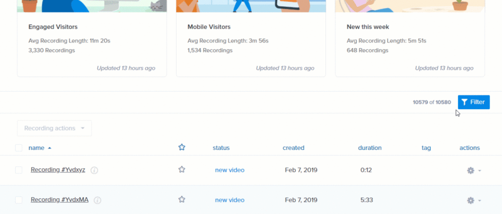 how to filter user session recordings