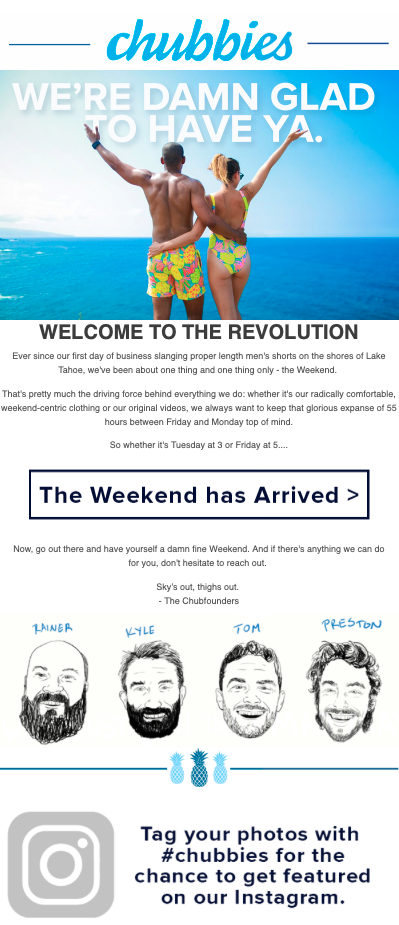 chubbies welcome email