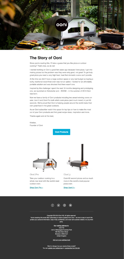 ooni welcome email
