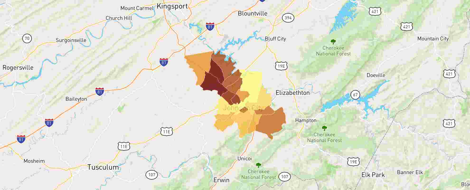 Johnson City Tn Zip Codes Map