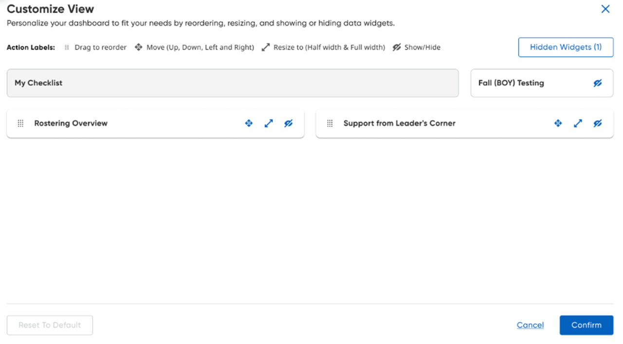 Screenshot of the HMH Ed Admin dashboard showing customization options.