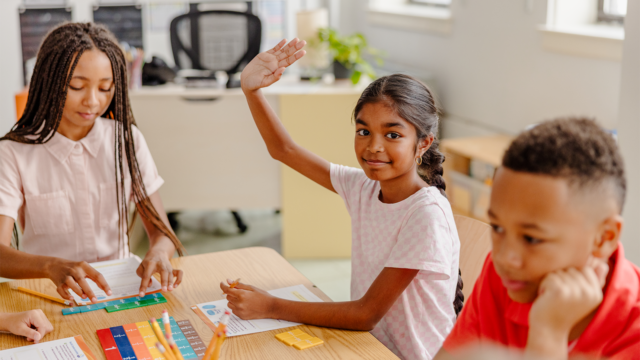 Student with hand raised blog hero WF2367300