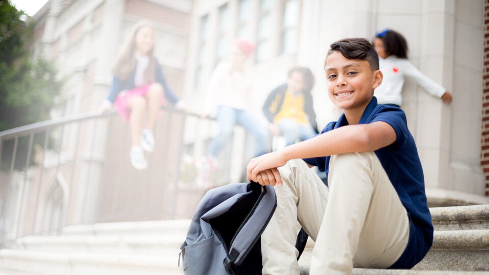 Student with a backpack