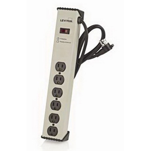 Leviton 5100-IPS Surge Protective Strip 6 Outlet- Industrial Grade- 15 Amp- 125 Volt- 6 ft 14/3 AWG SJT Cord- Leviton 5100-IPS Surge Protective Strip 6 Outlet- Industrial Grade- 15 Amp- 125 Volt- 6 ft 14/3 AWG SJT Cord-