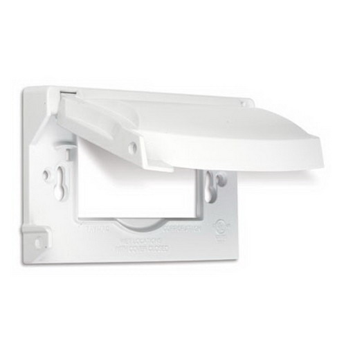TayMac MX1250W Flat Weatherproof Single Outlet Cover; Horizontal Mount, DieCast Metal, White