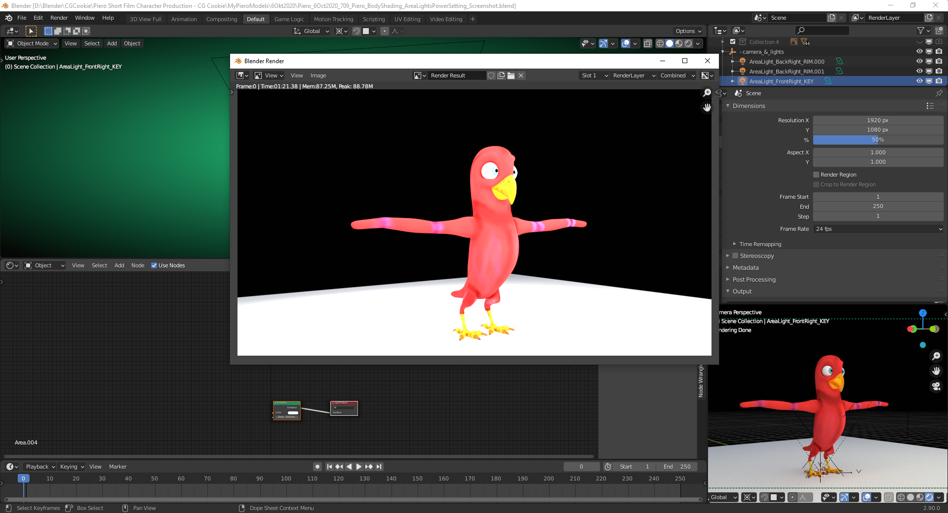 Piero s lighting which power values for the area lights in blender