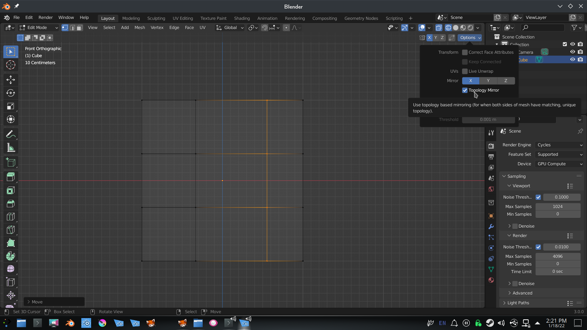 Why can't I mirror my vertices? CG Cookie