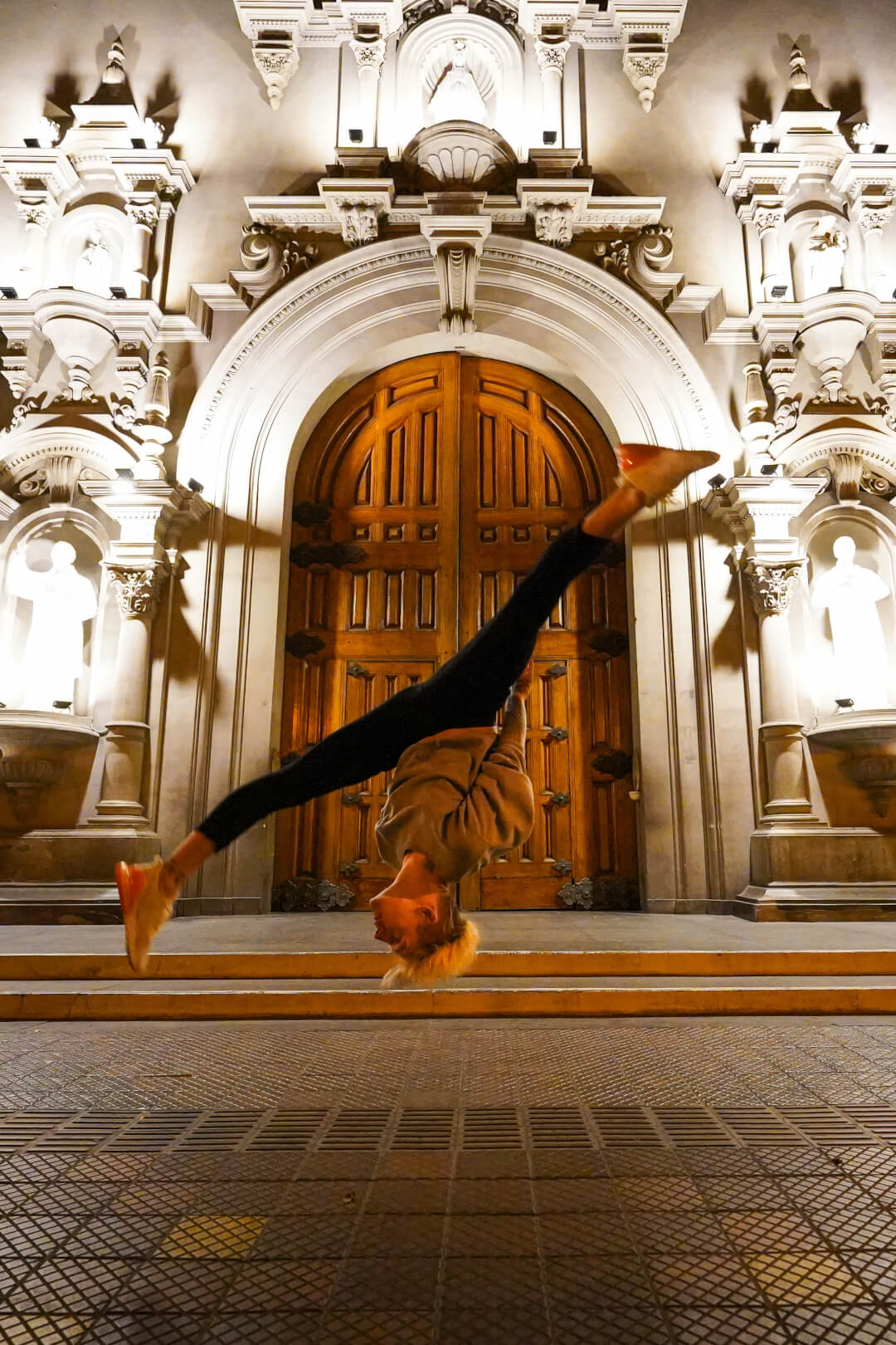 Female Acrobat Handstand Building Night