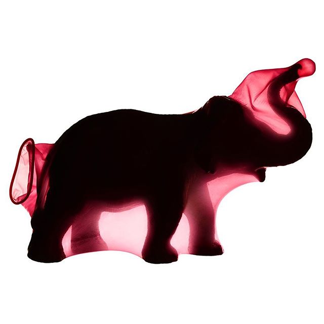 Silhouette of an elephant figure covered in pink fabric, creating a playful and artistic image.