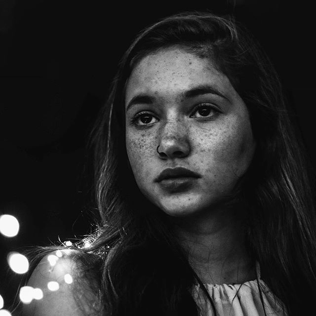 Black And White Portrait Young Woman Freckles