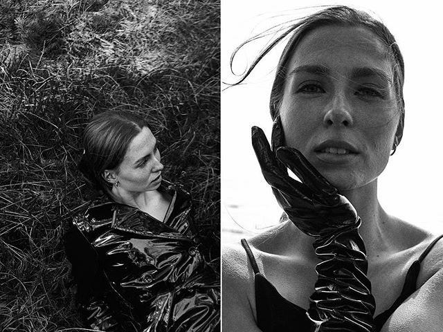 A striking black and white portrait of a woman with gloves, combining editorial style with natural elements for a moody, sensual feel.