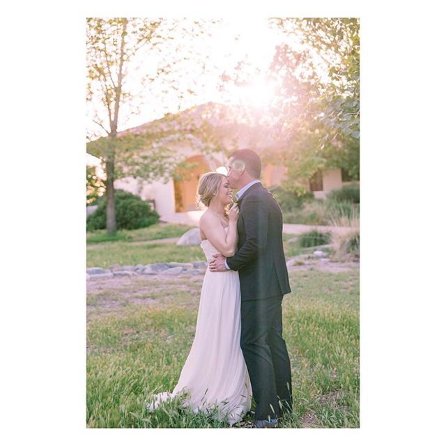 A bride and groom embrace in a garden, bathed in soft, romantic sunlight. A perfect image for wedding promotions.