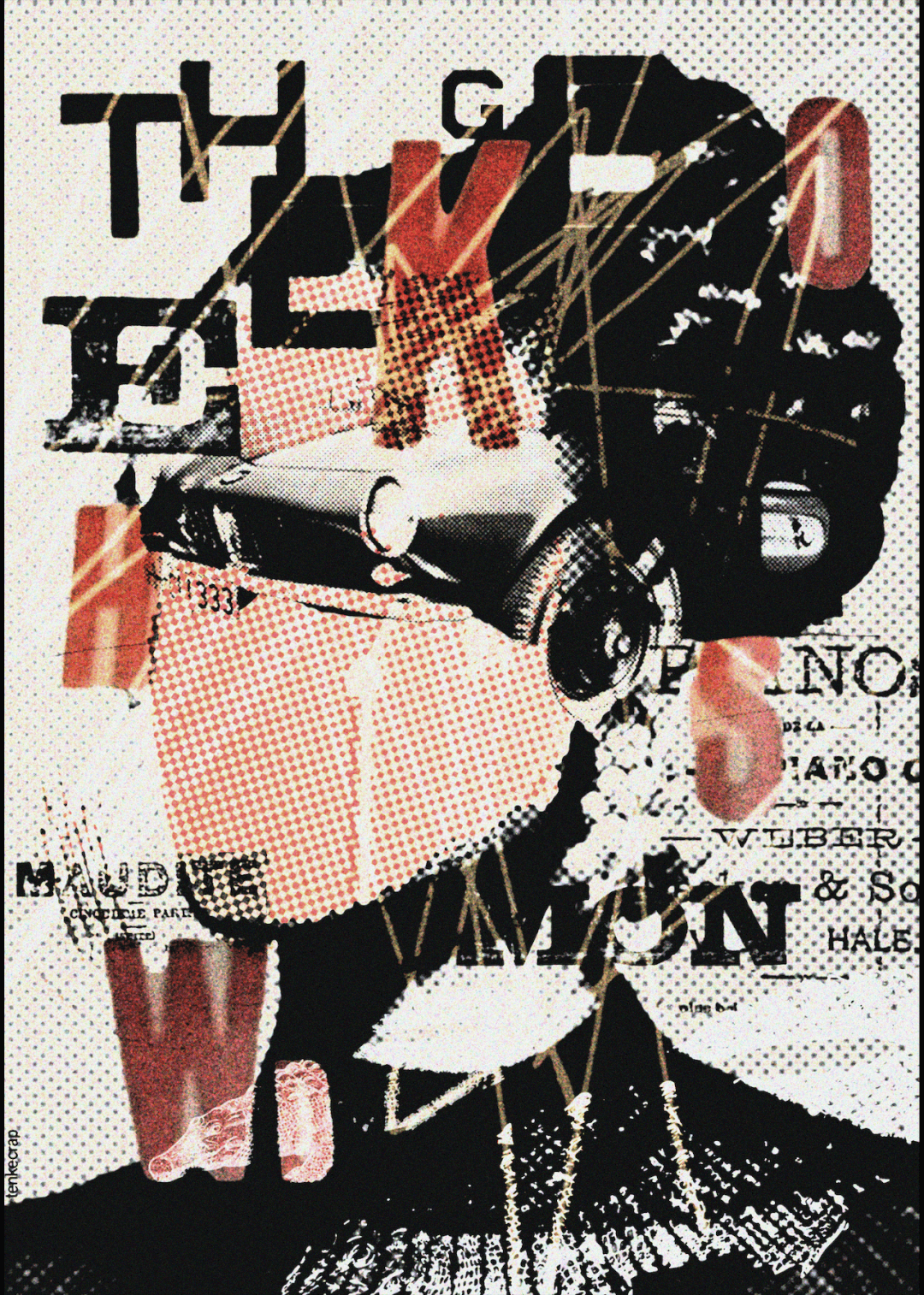 Vintage-inspired collage featuring a car, typography, and abstract elements in a dynamic composition.