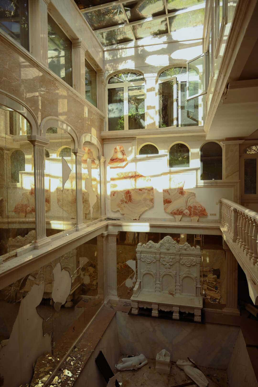 Abandoned Atrium Marble Pillars Sculptures Skylight