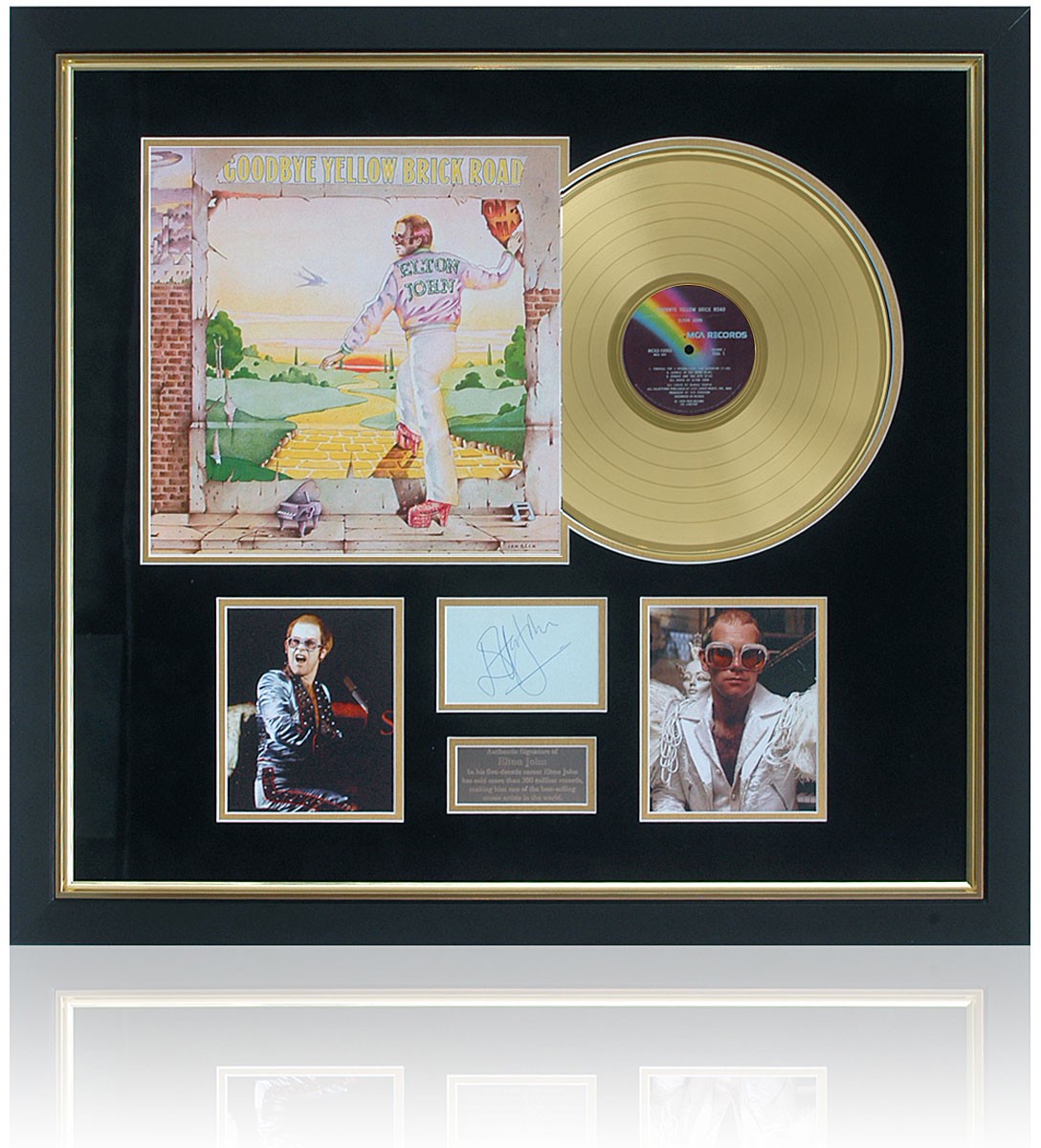 Elton John Hand Signed Yellow Brick Road Gold Disc Presentation