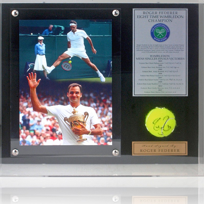 Roger Federer Hand Signed Tennis Ball Wimbledon Display