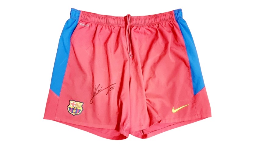 Pantaloncini ufficiali Barcellona - Autografati da Messi - CharityStars