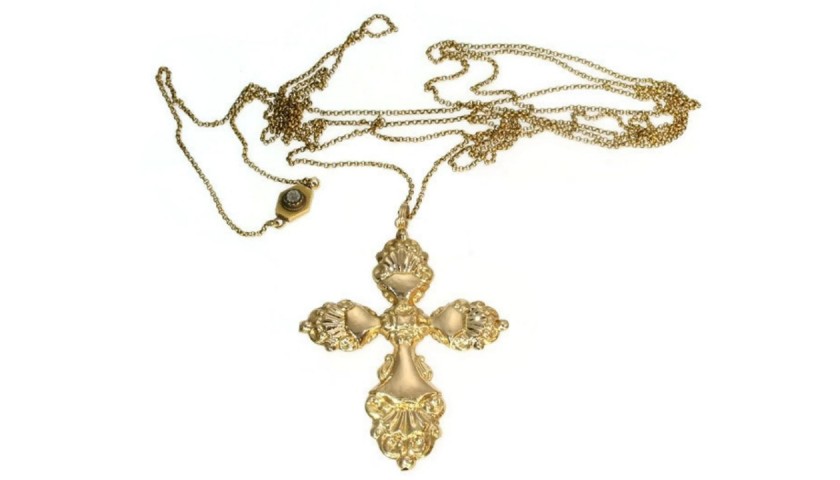 Antique Cross Pendant with Long Gold 