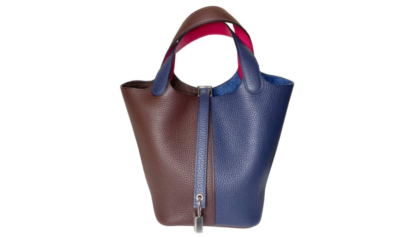 Borsa Hermès Casaque Picotin 18 marrone, blu e fucsia - CharityStars