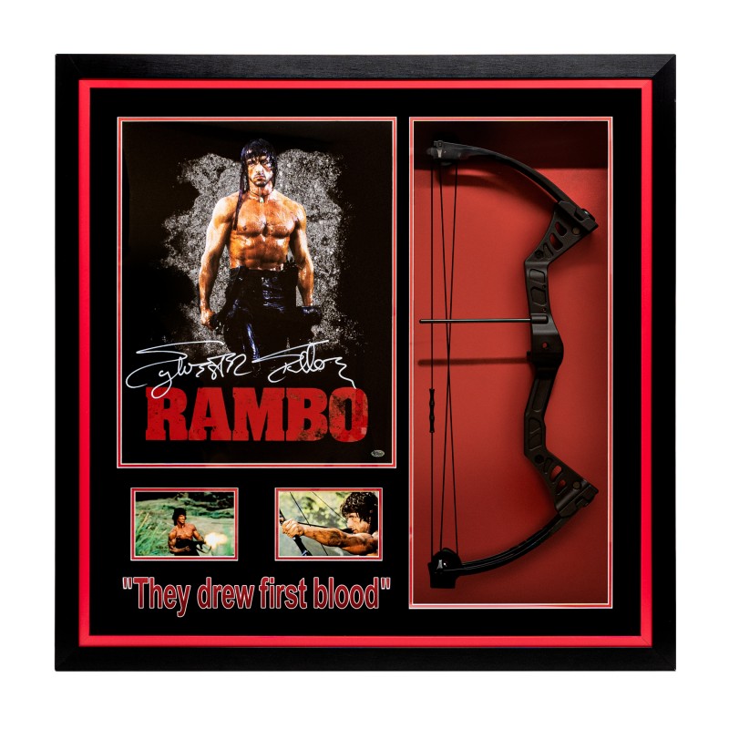Sylvester Stallone Signed Rambo Mini Poster with Bow Framed Display