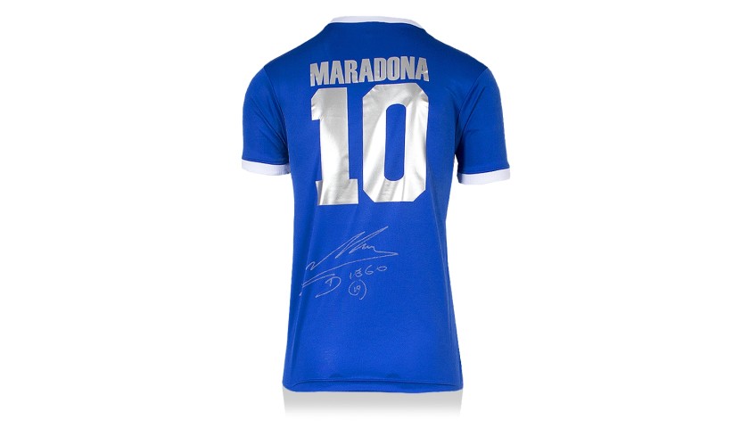 Diego Maradona Back Signed Argentina 1986 Away Shirt Charitystars