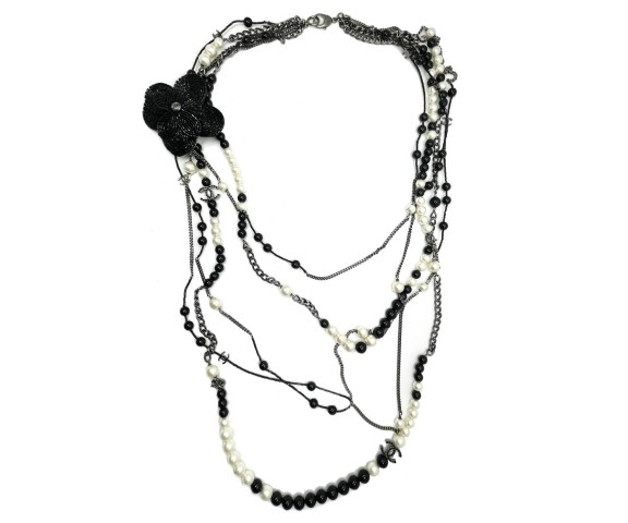 Chanel Black CC Black Flower Beaded 