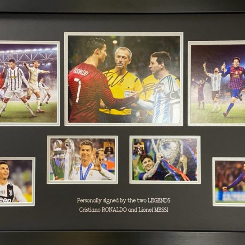 Lionel Messi And Cristiano Ronaldo Signed Photo Display
