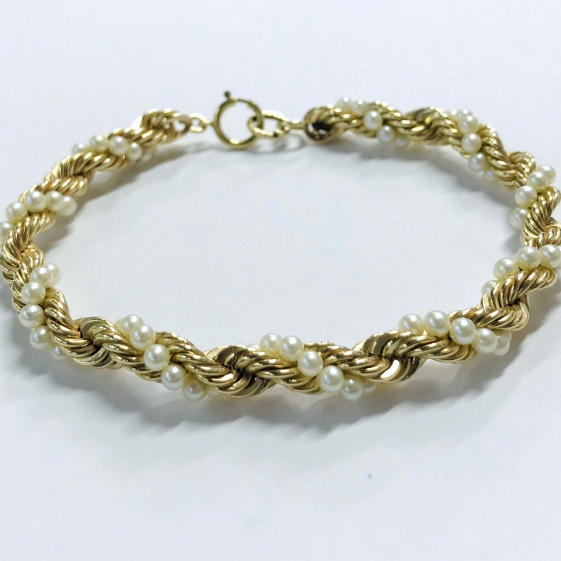 14KT Yellow Gold Twisted Pearl Bracelet