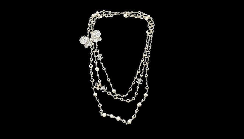 Chanel Rare Silver Ribbon Bow CC 