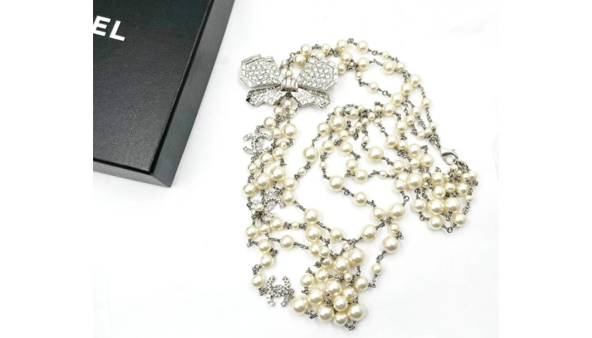 Chanel Rare Silver Ribbon Bow CC 