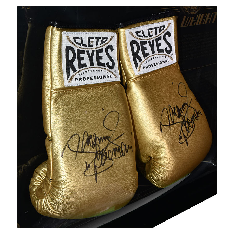 Signed Manny Pacquiao Cleto Reyes Gold Boxing Glove Legacy Display