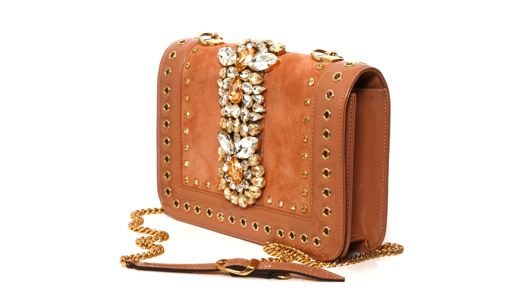 Gedebe Leather Blush Suede Handbag with Jewels CharityStars
