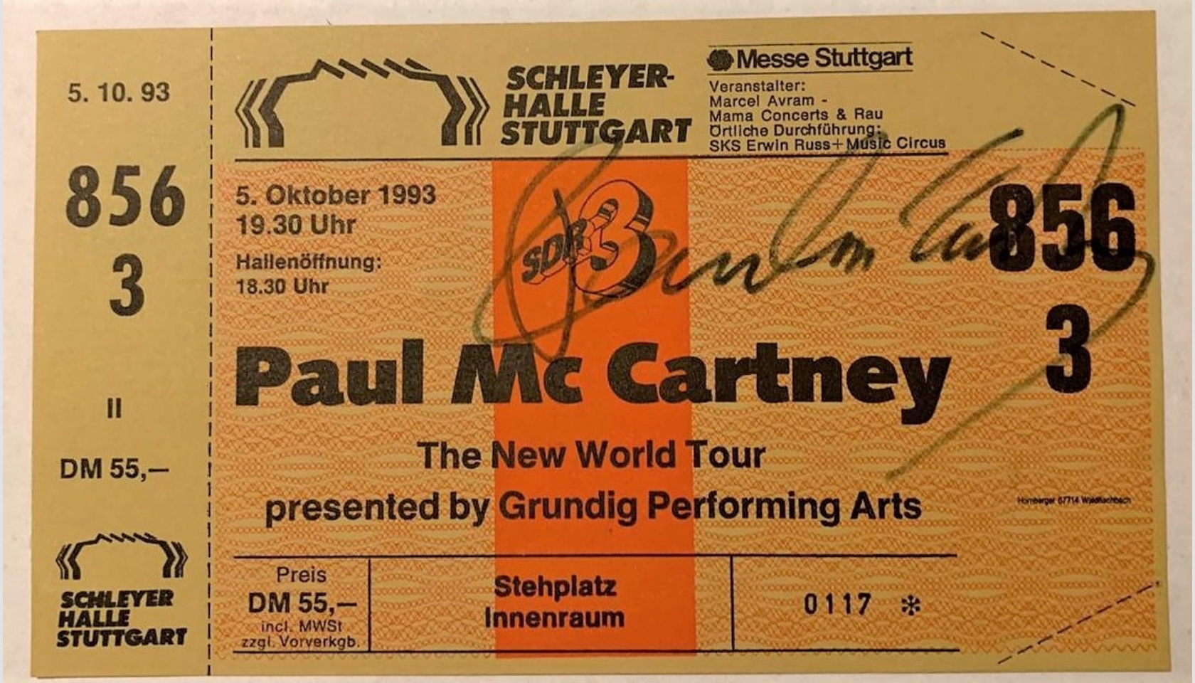 Biglietto concerto Paul McCartney 1993 Autografato CharityStars