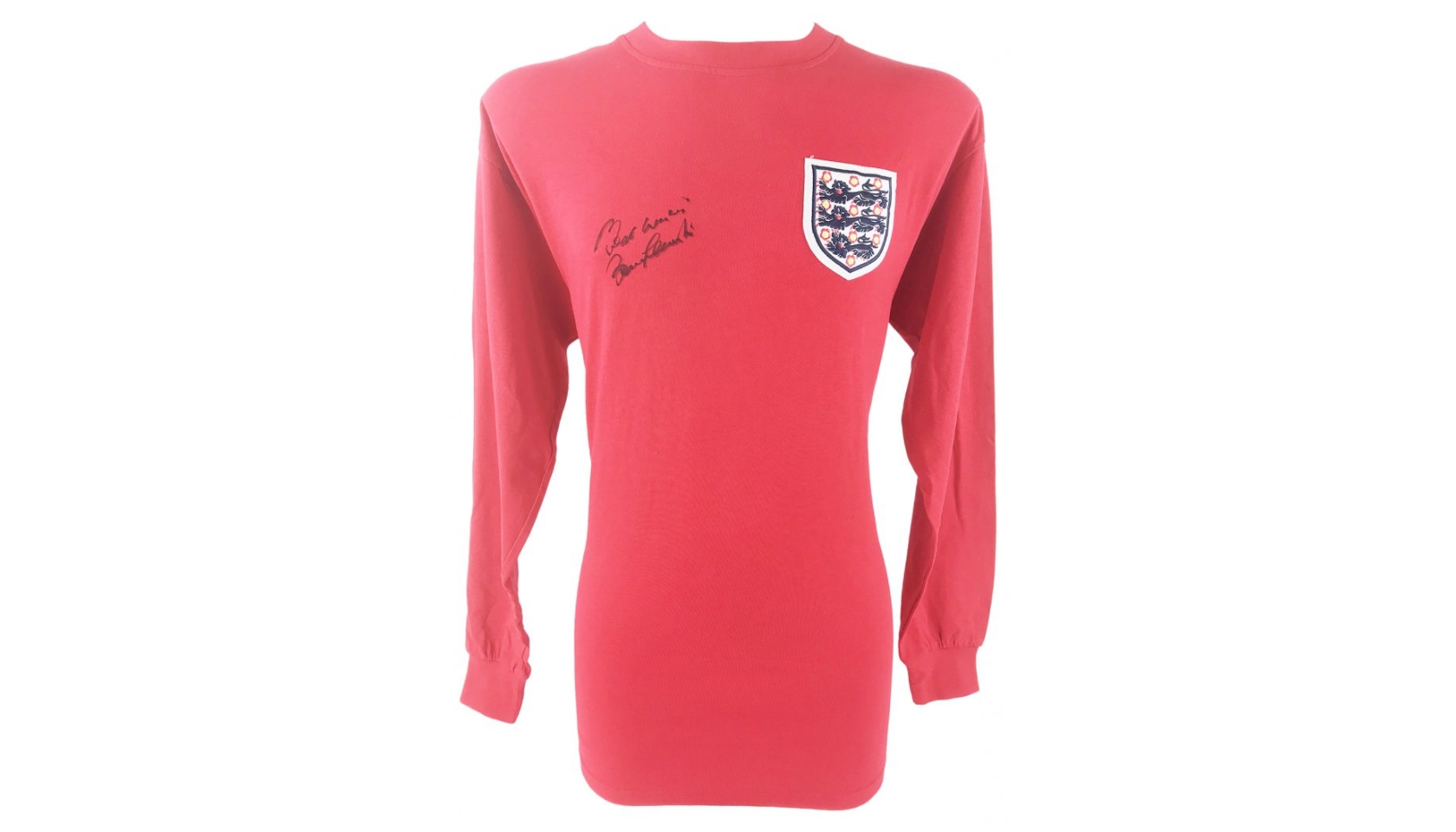 Moore's Retro England Shirt, 1966 - Signed by Bobby Charlton - CharityStars