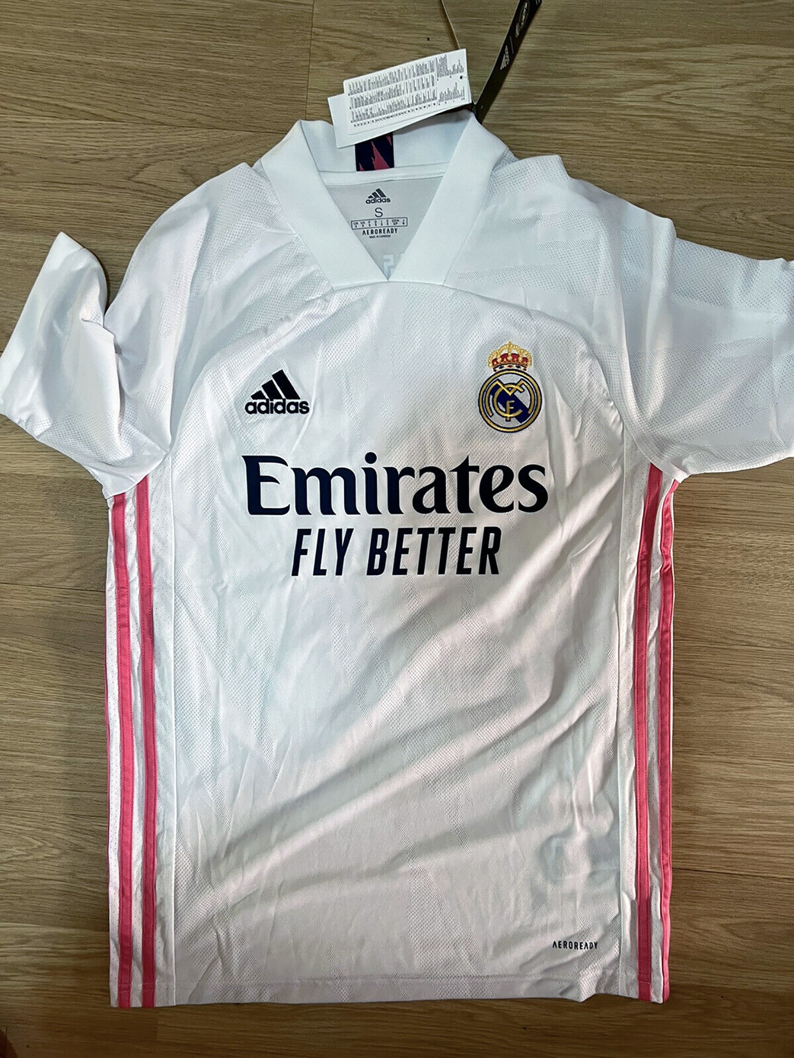 Maillot Extérieur Real Madrid 2020/21 Vinicius Jr #20 - Taille L, Rose, Neuve Avec Flocage