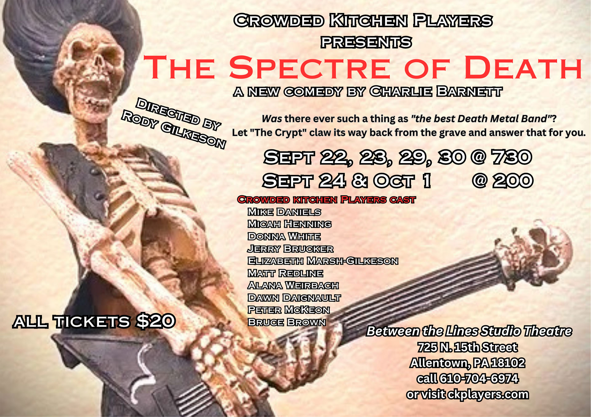 Promotional poster for The Spectre of Death play in Allentown Sept-Oct 2023
