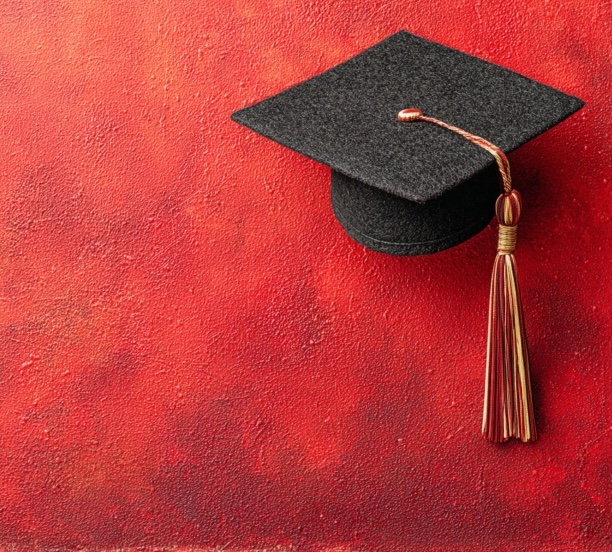 a mortarboard on a red background