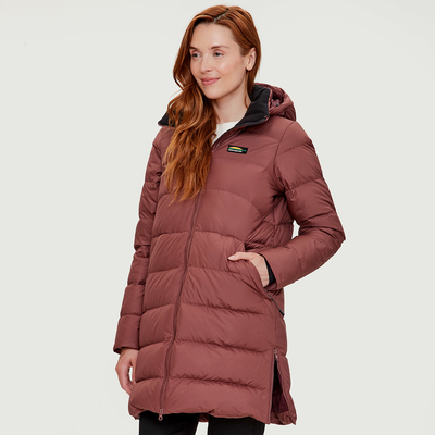 Manteau long en duvet pour femme de couleur marron
