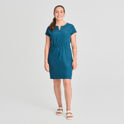 Azimut - robe d'été à col en V de couleur bleu pour femme